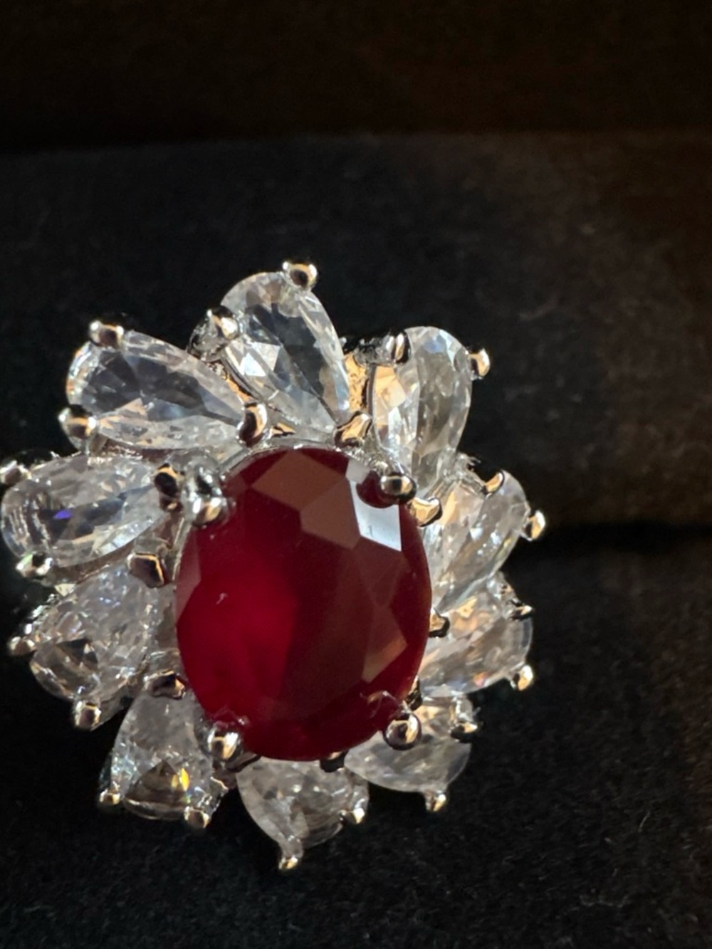 Statement Red Ruby-Center Floral Cocktail Ring - Women Jewelry
